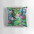 Colorful tropical floral pattern on a decorative throw pillow