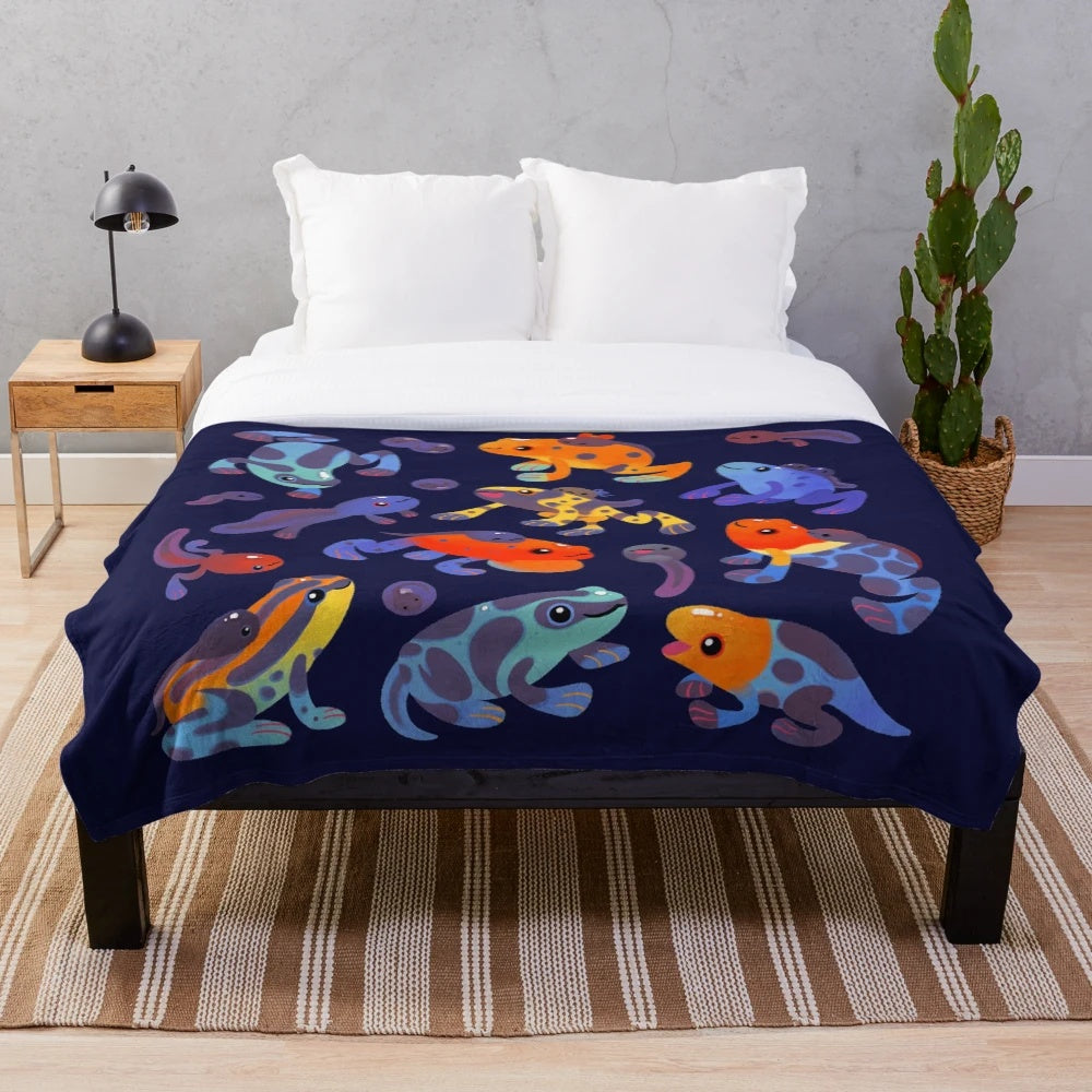 Colorful poison dart frog pattern plush blanket