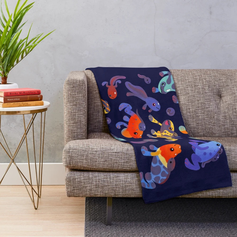 Colorful poison dart frog pattern plush blanket