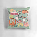 Colorful tropical garden pillow featuring a tiger and lush foliage design