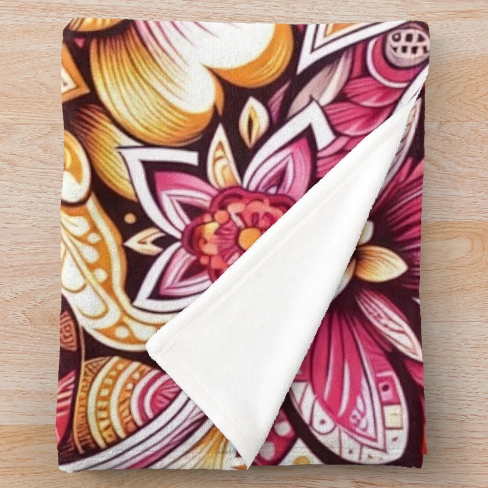 Vibrant tropical island-inspired plush blanket with floral design