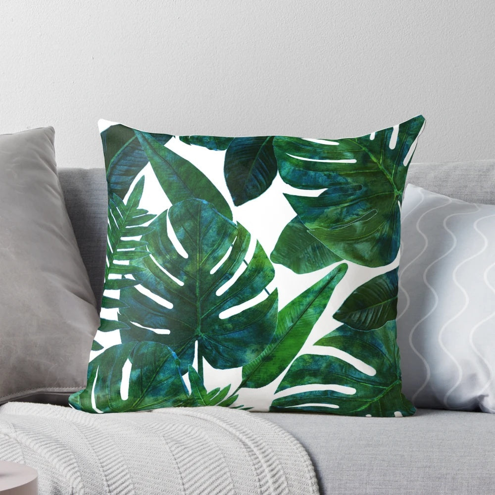Tropical Monstera Watercolor Painting Botanical Jungle Pillow