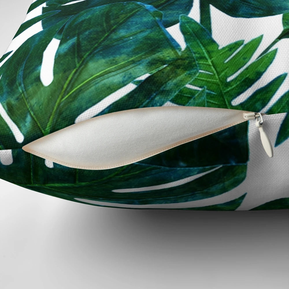 Tropical Monstera Watercolor Painting Botanical Jungle Pillow