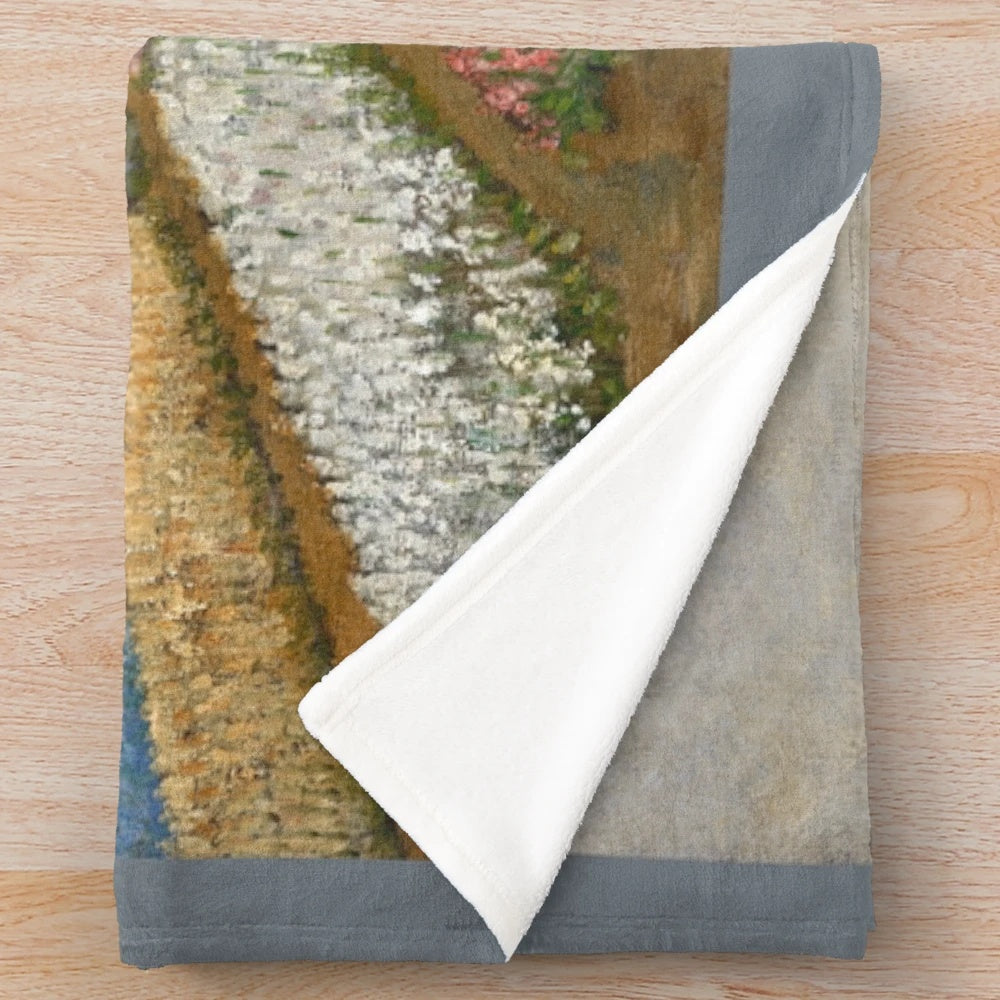 Plush blanket featuring a vibrant tulip field landscape inspired by the art of Vincent Van Gogh