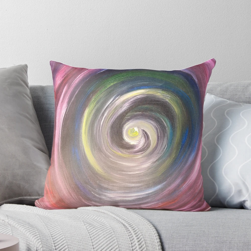 Colorful abstract acrylic painting of a tunnel on a pillow, representing the journey of life.