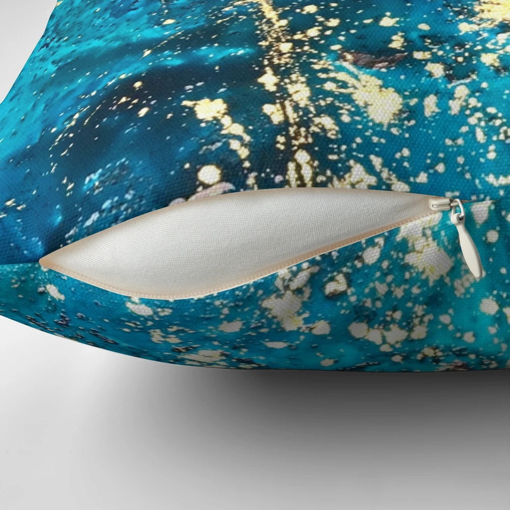 Vibrant turquoise and gold abstract design decorative throw pillow