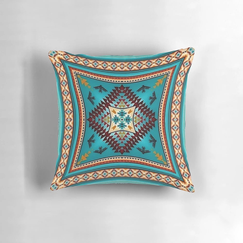 Turquoise Native American Navajo Pattern Throw Pillow