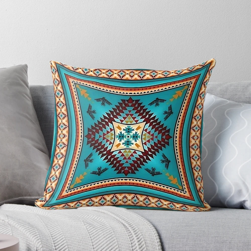 Turquoise Native American Navajo Pattern Throw Pillow