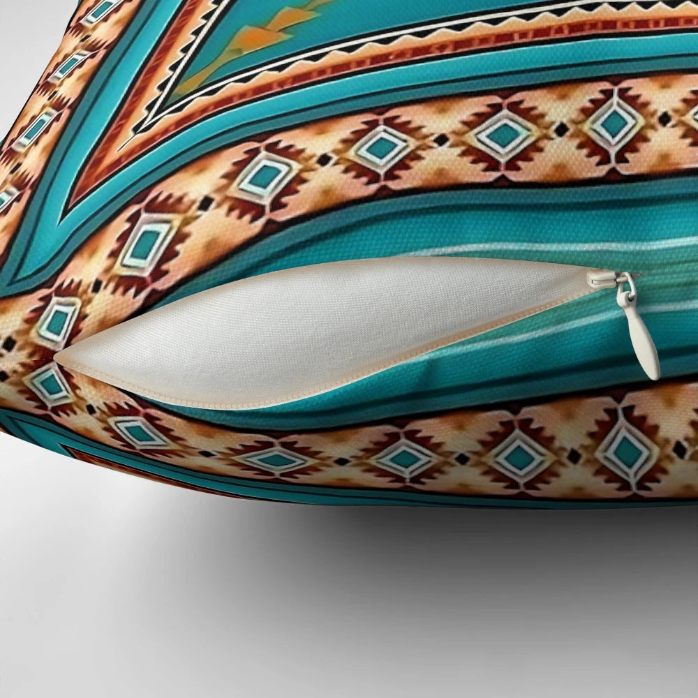 Turquoise Native American Navajo Pattern Throw Pillow