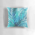 Turquoise palm leaves decorative throw pillow