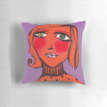 Colorful Twiggy-inspired pillow with tangerine and pastel tones, perfect for adding a touch of retro-chic style to your home.
