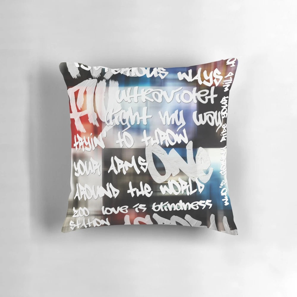 Colorful U2 "Achtung Baby" graffiti-style throw pillow