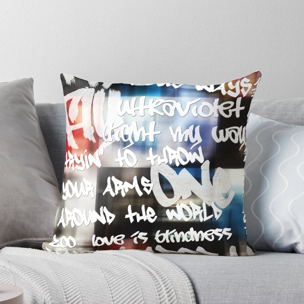 Colorful U2 "Achtung Baby" graffiti-style throw pillow