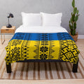 Ukrainian ethnic plush blanket with traditional Slavic ornaments and patterns