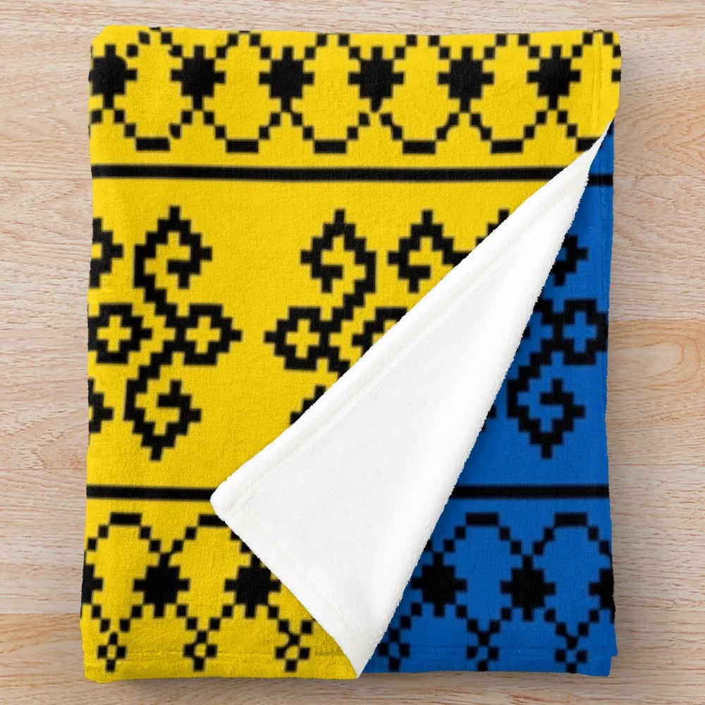 Ukrainian ethnic plush blanket with traditional Slavic ornaments and patterns