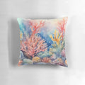 Beautifully detailed underwater coral reef design on a plush, decorative pillow