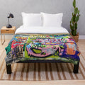 Colorful graffiti-style plush blanket with urban design