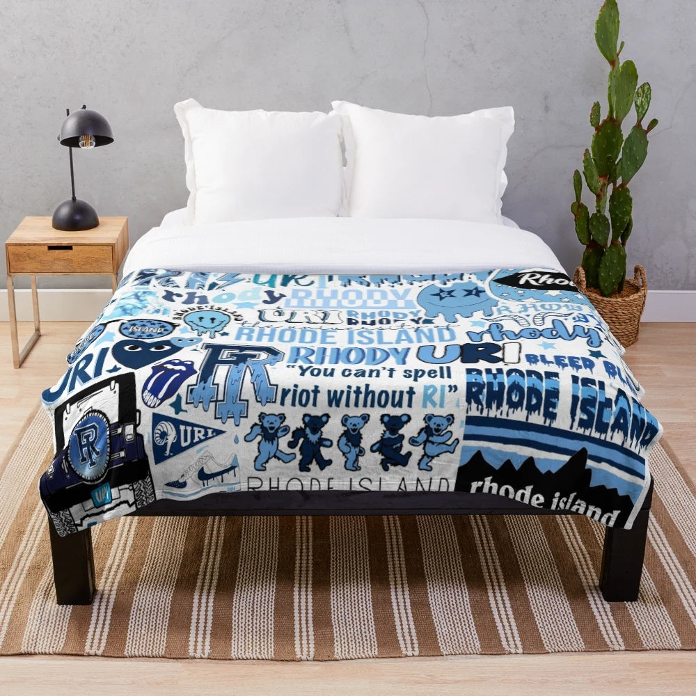 Soft and cozy plush blanket featuring a collage design of the University of Rhode Island Rams