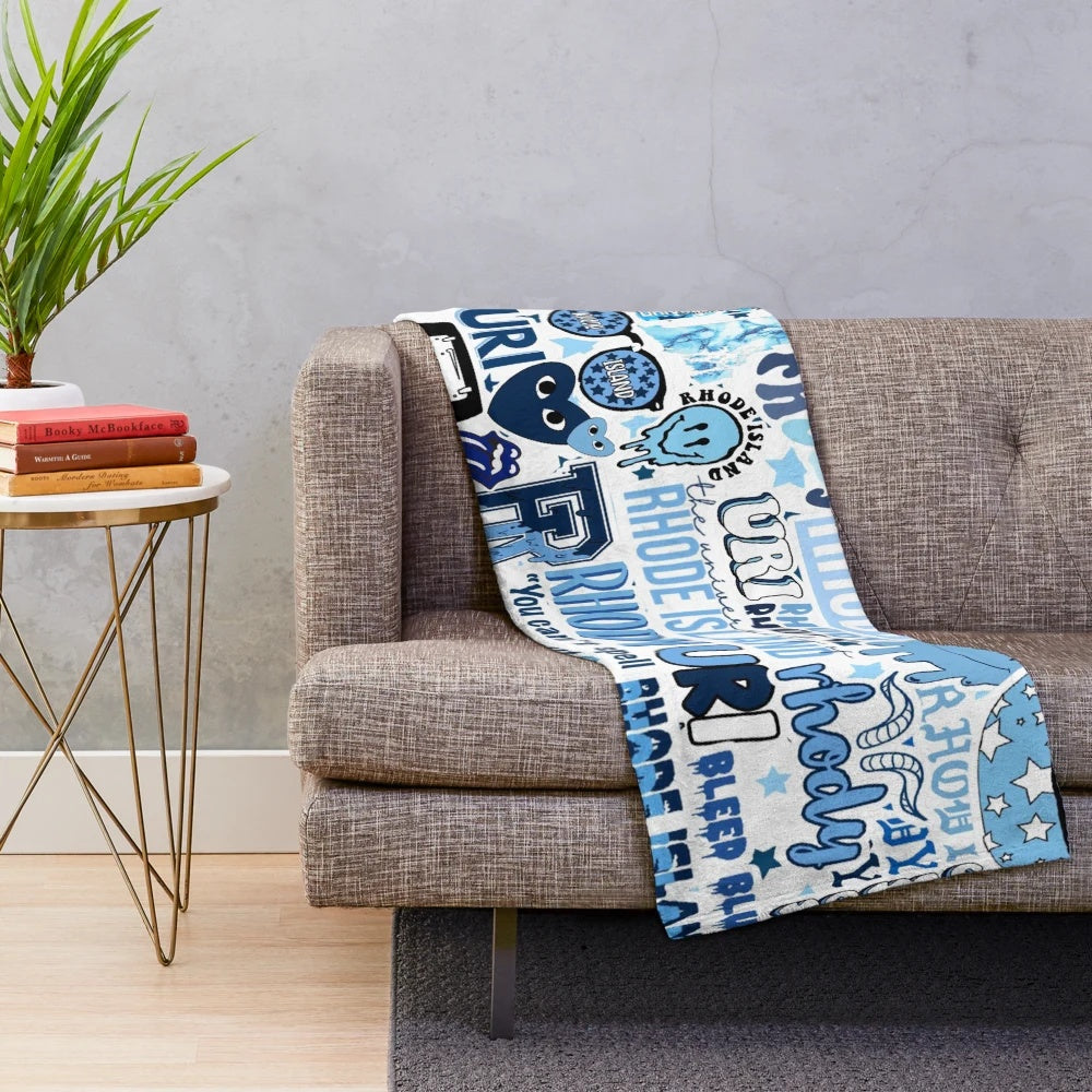 Soft and cozy plush blanket featuring a collage design of the University of Rhode Island Rams
