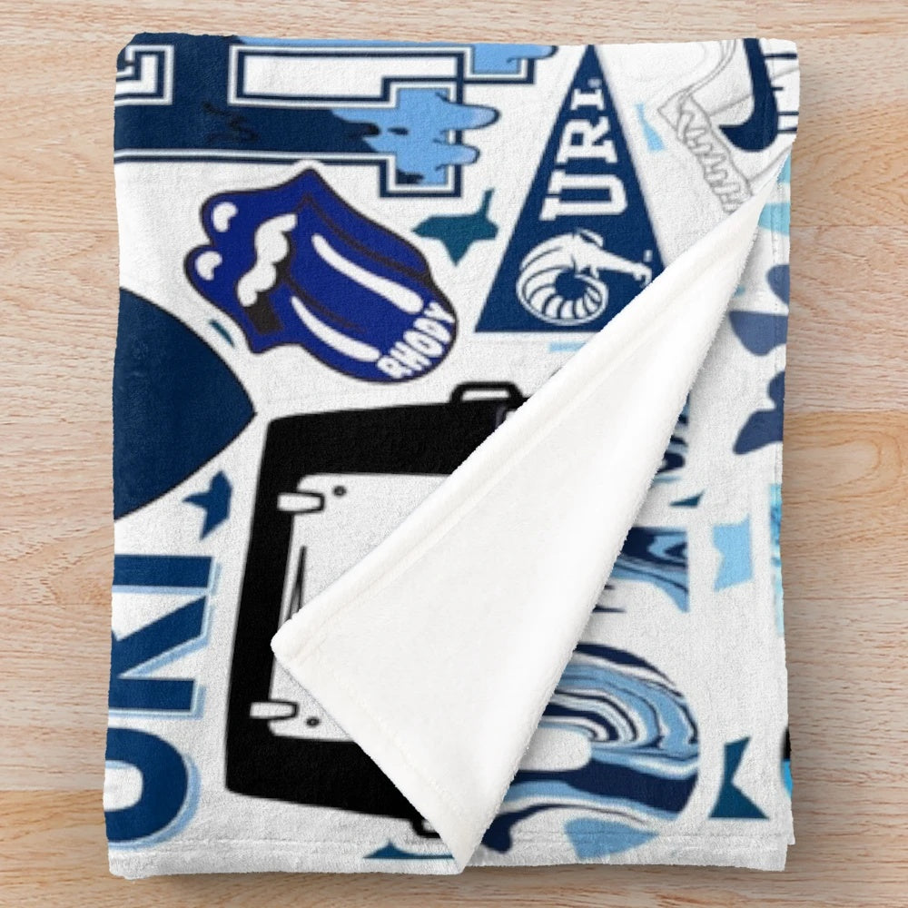 Soft and cozy plush blanket featuring a collage design of the University of Rhode Island Rams