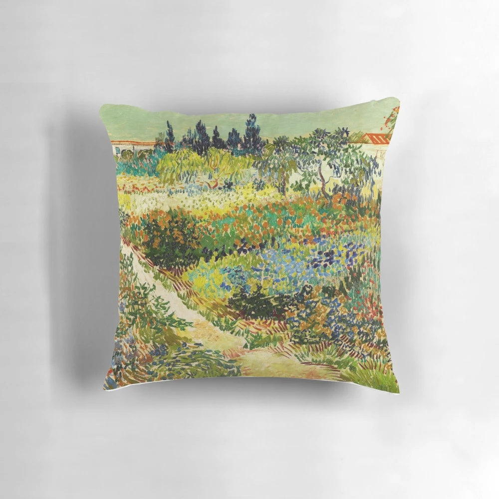 Vibrant pillow featuring Van Gogh's painting Garden at Arles