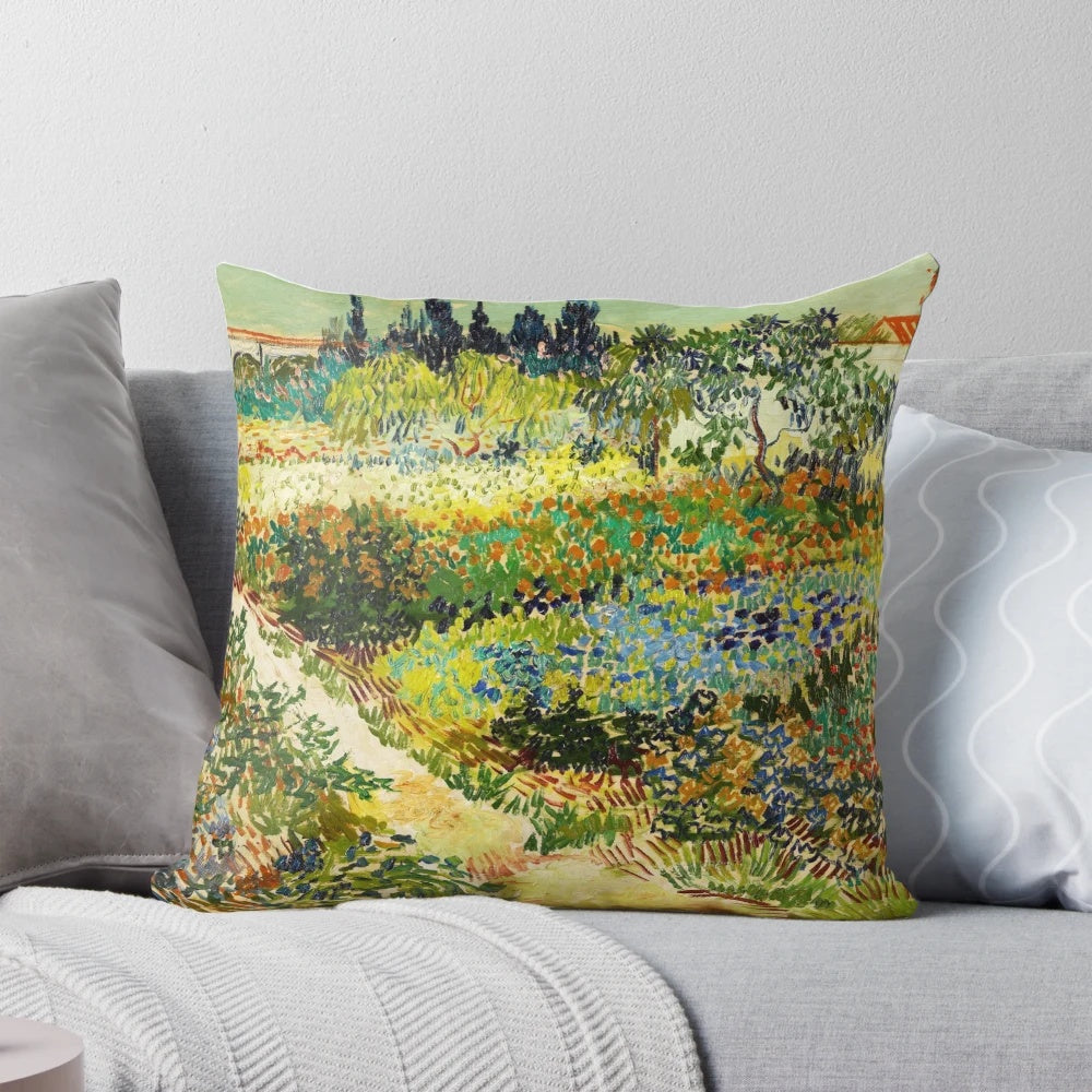 Vibrant pillow featuring Van Gogh's painting Garden at Arles