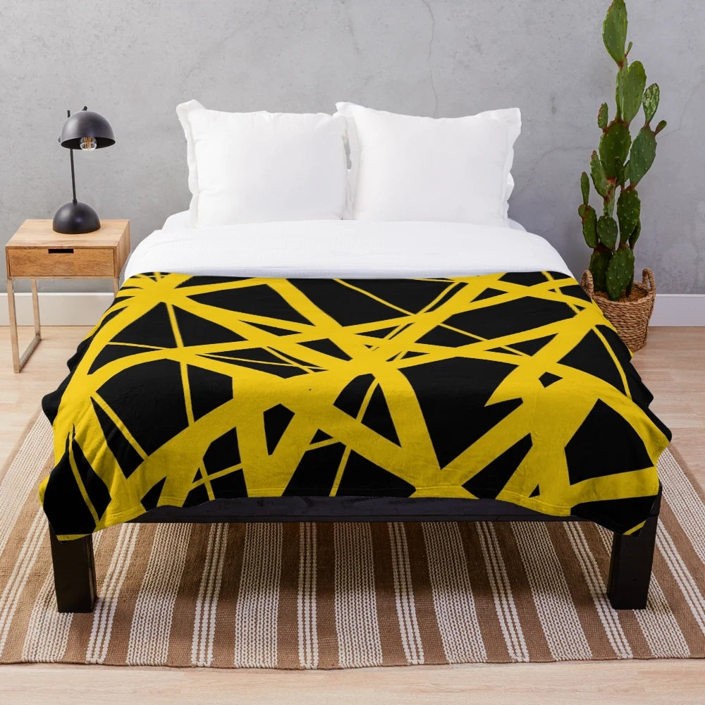 Yellow and black striped plush blanket with a bumblebee design, inspired by the iconic style of Eddie Van Halen