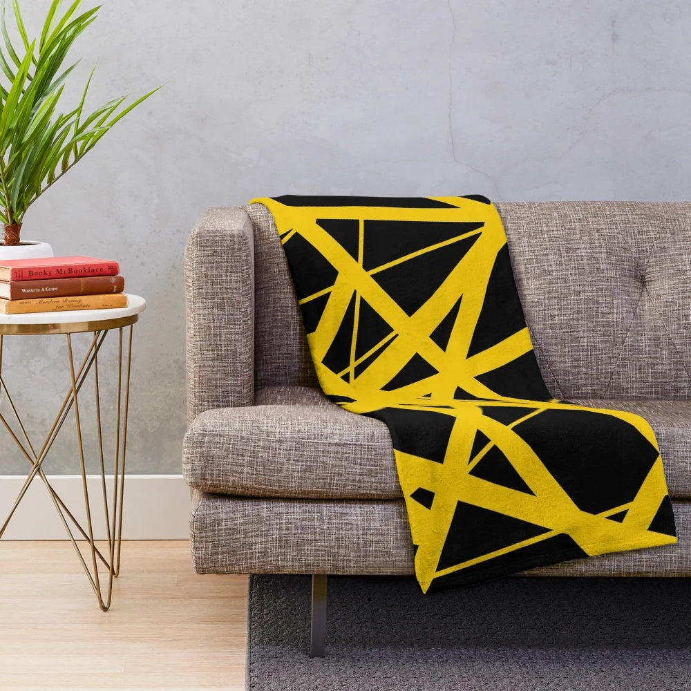 Yellow and black striped plush blanket with a bumblebee design, inspired by the iconic style of Eddie Van Halen