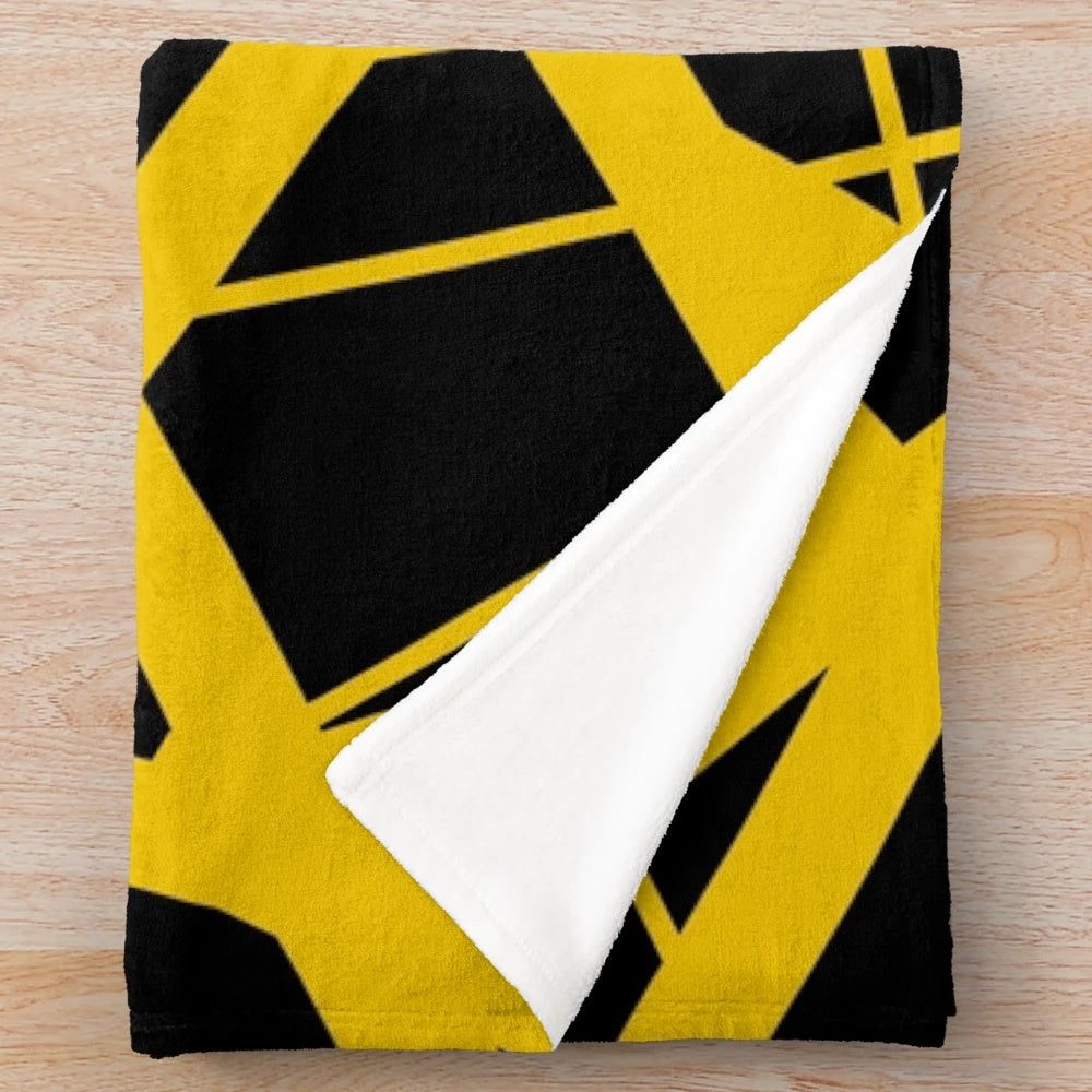 Yellow and black striped plush blanket with a bumblebee design, inspired by the iconic style of Eddie Van Halen