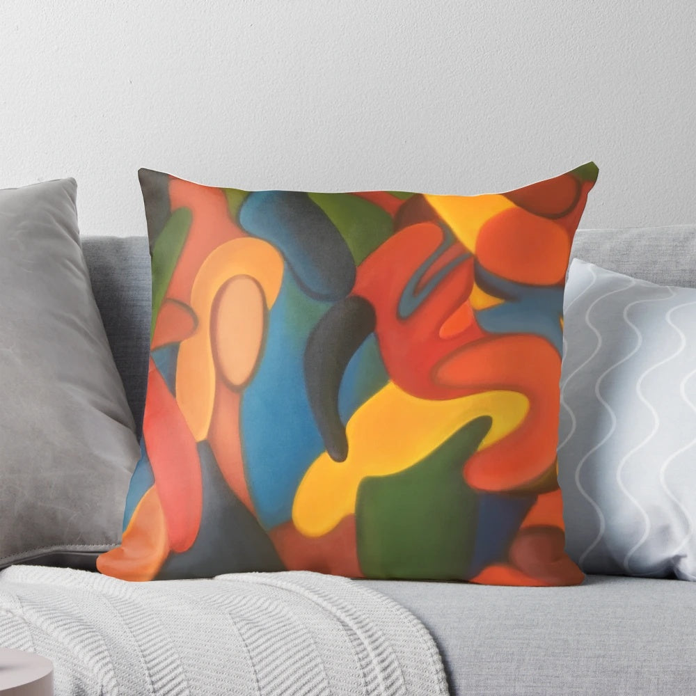 Colorful Vejigantes Pillow showcasing traditional Puerto Rican festival masks