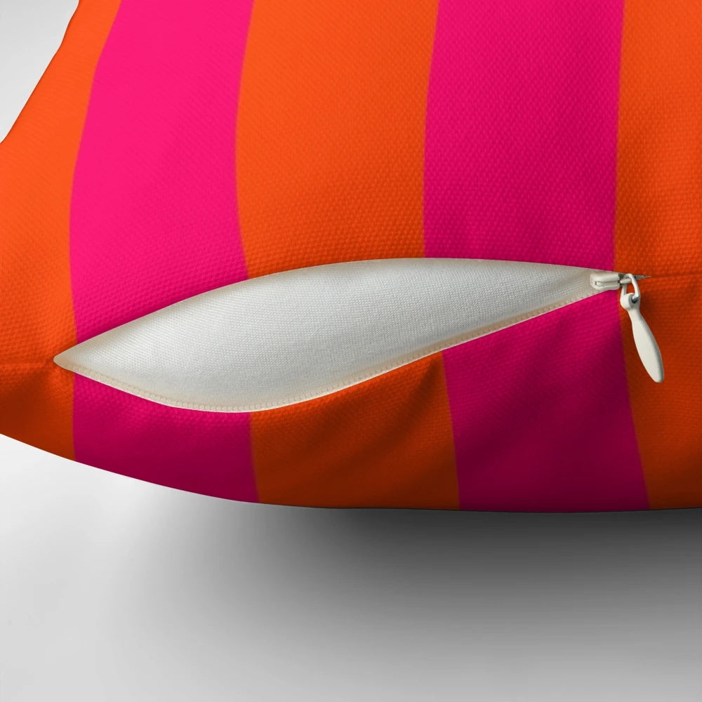 Bright neon pink and orange vertical stripes decorative pillow