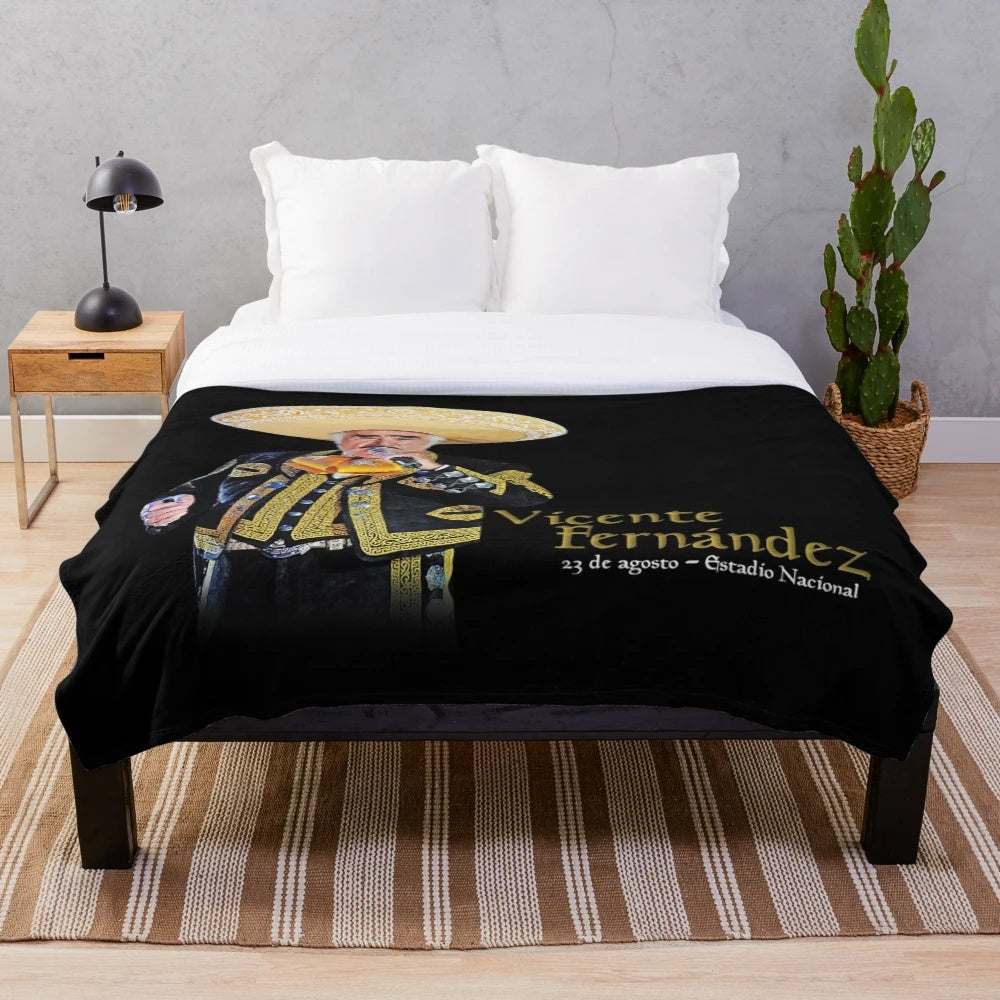Colorful plush blanket featuring the iconic Mexican singer Vicente Fernandez