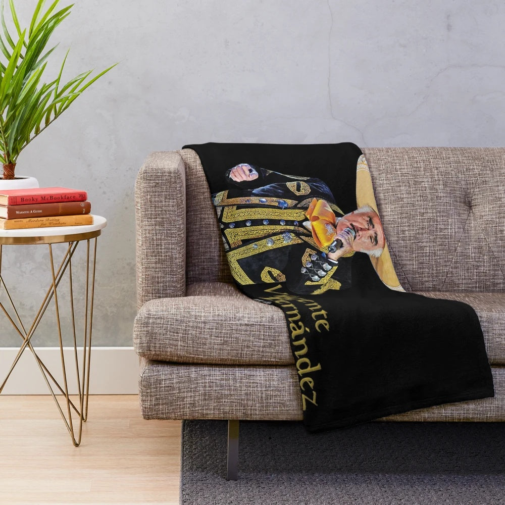 Colorful plush blanket featuring the iconic Mexican singer Vicente Fernandez