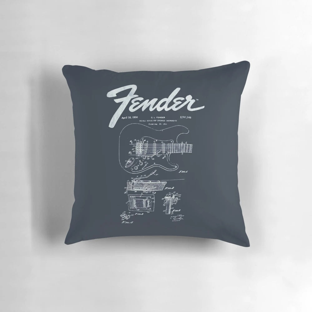 Stylish electric guitar-themed pillow with a vibrant neon and retro design, perfect for music enthusiasts.