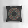Colorful pillow featuring a vinyl record-inspired metro map labyrinth design