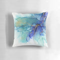 Vivid abstract artwork featuring flowing violet and turquoise ink on the Pillow POD product.