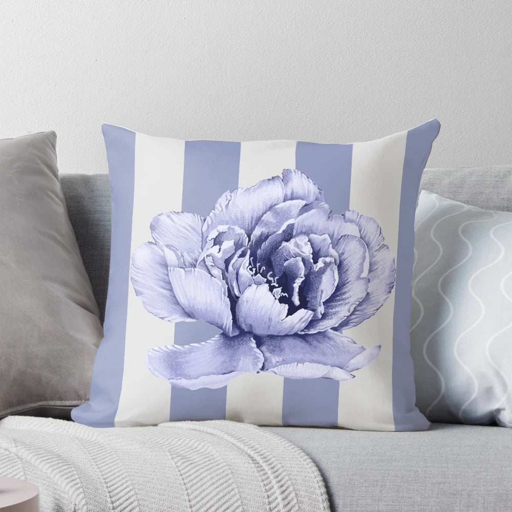 Decorative violet hues pillow with floral and stripe patterns