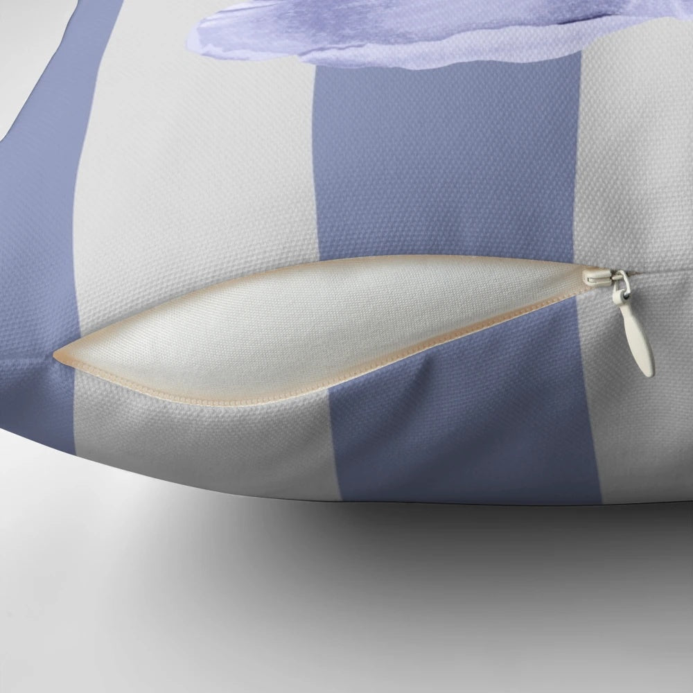 Decorative violet hues pillow with floral and stripe patterns