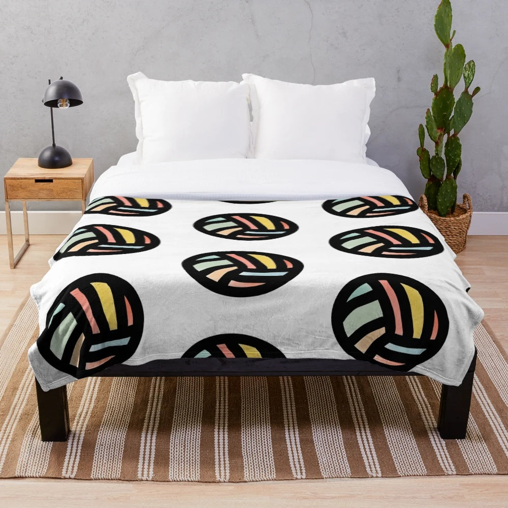 Colorful plush volleyball-themed blanket