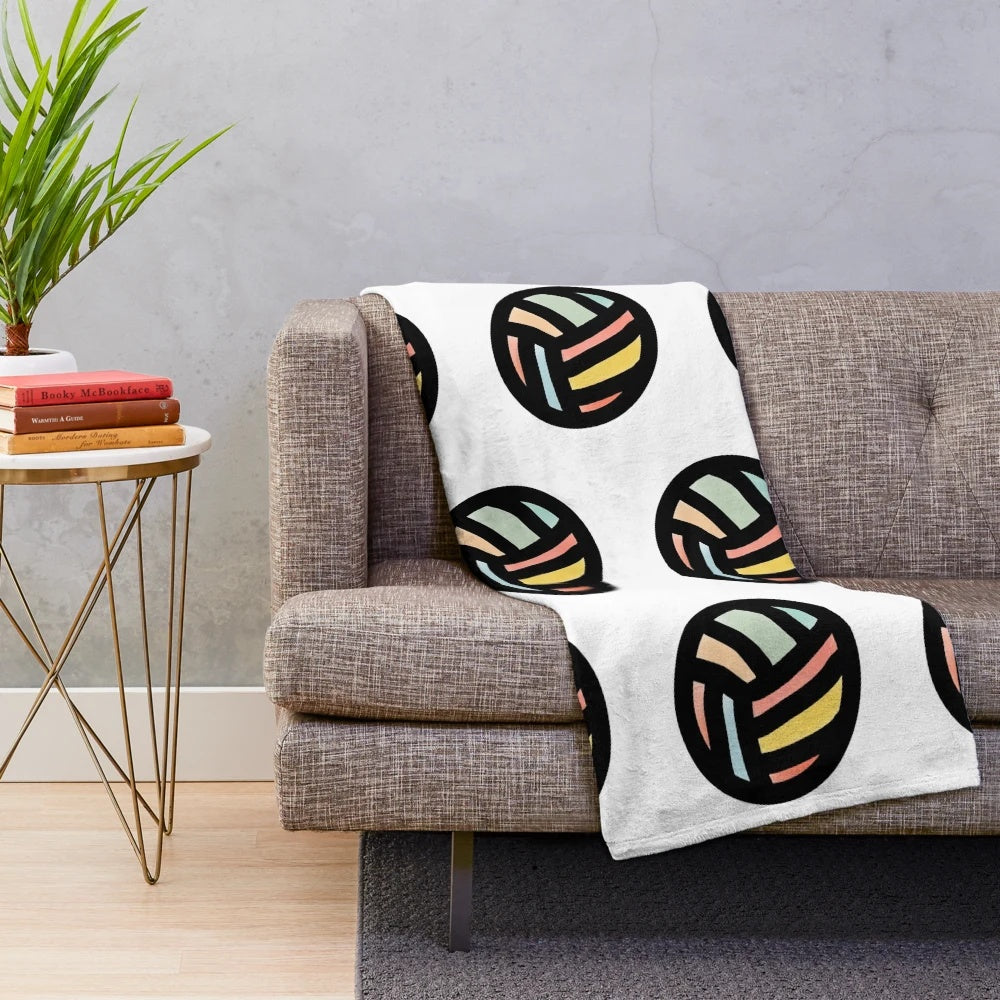 Colorful plush volleyball-themed blanket