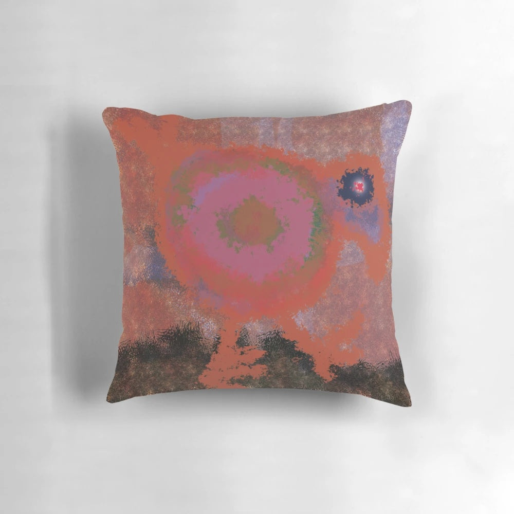 Colorful painting of a walking bird on a plush pillow