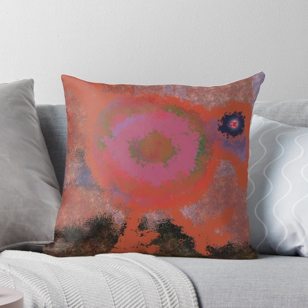 Colorful painting of a walking bird on a plush pillow