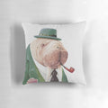 A lush, green pillow featuring a whimsical walrus illustration, perfect for adding a touch of nautical style to any room.