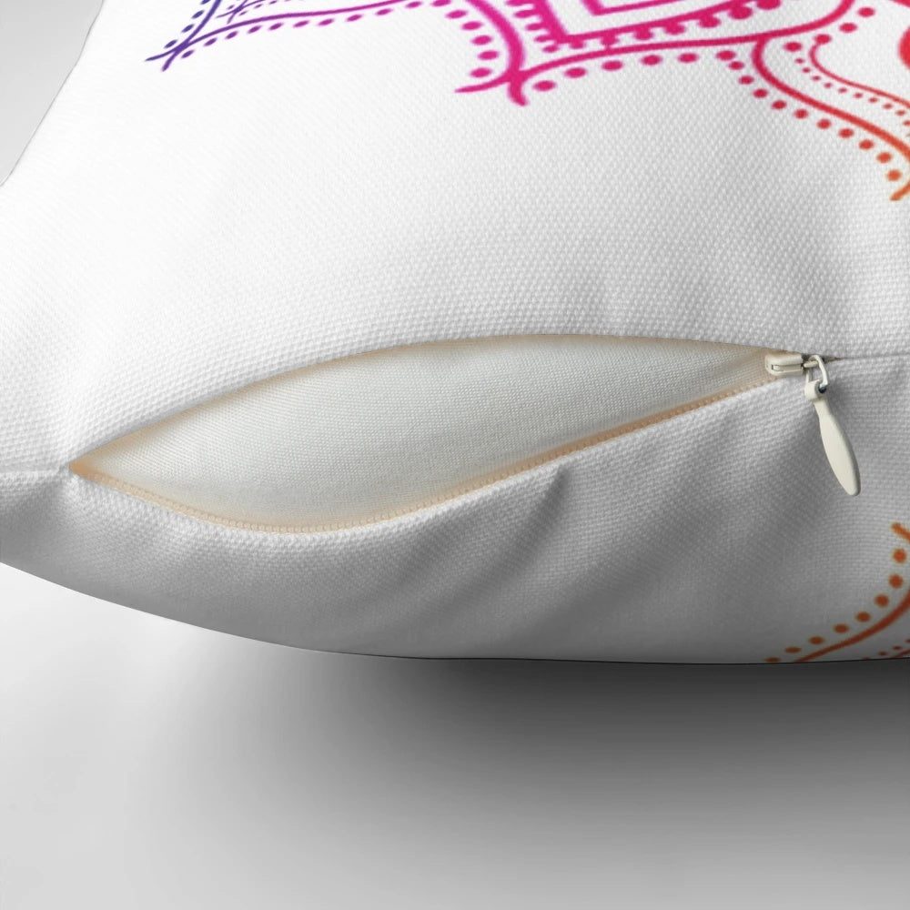 Colorful mandala pattern pillow with warm tones and pastel colors