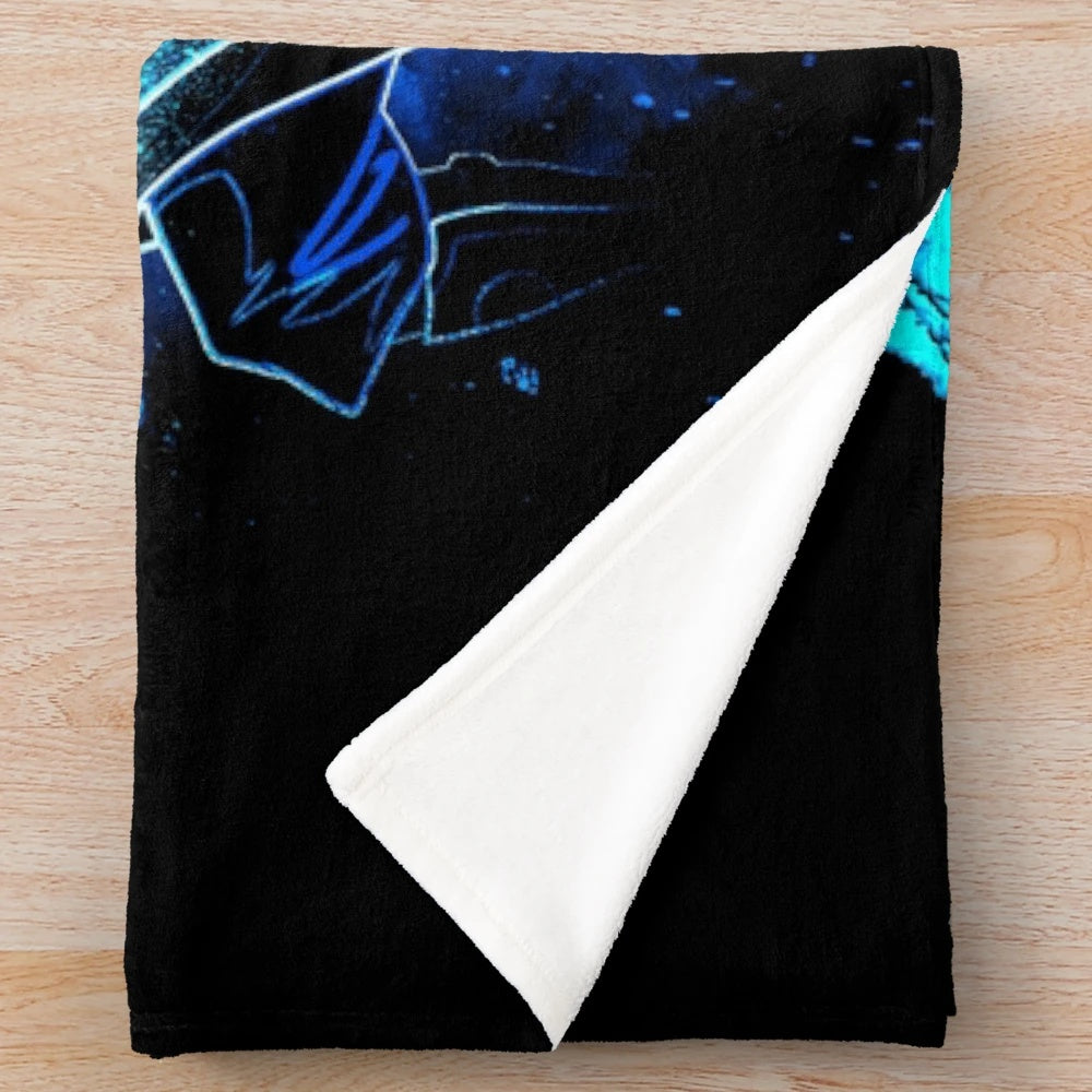 Vibrant and colorful plush blanket featuring the silhouette of the Waterbender Sister from Avatar: The Last Airbender
