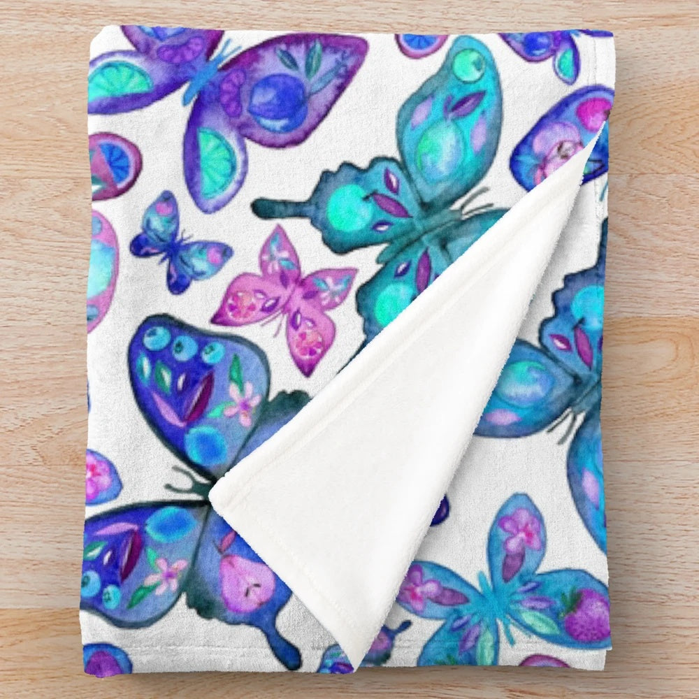 Watercolor butterfly patterned plush blanket
