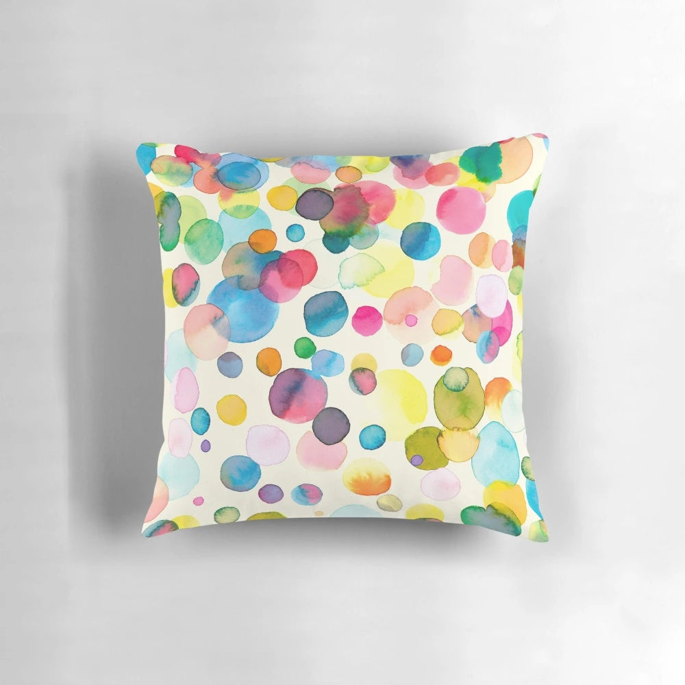 Colorful watercolor dot pattern decorative pillow by Ninola Design