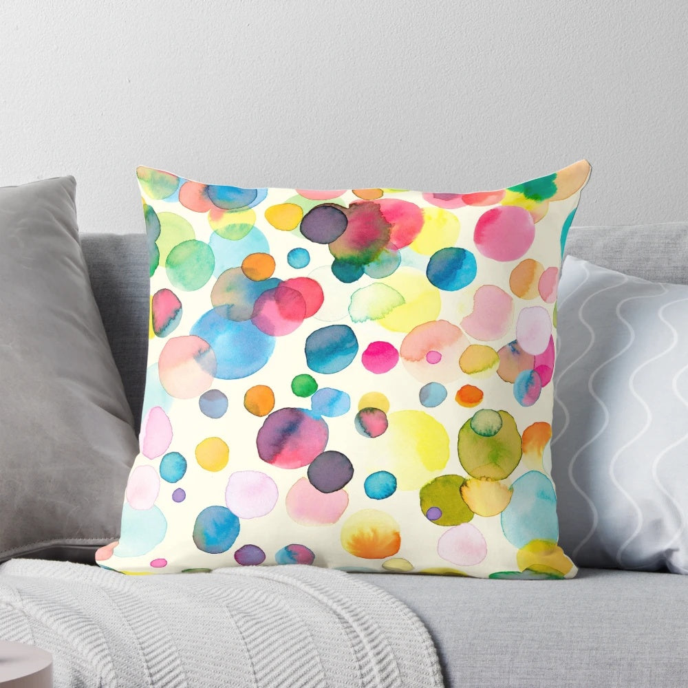 Colorful watercolor dot pattern decorative pillow by Ninola Design