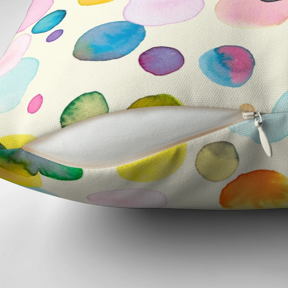 Colorful watercolor dot pattern decorative pillow by Ninola Design