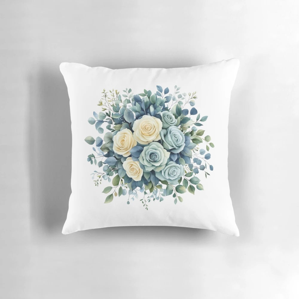 A beautiful watercolor illustration of vibrant pink and white flowers on a soft, plush pillow.